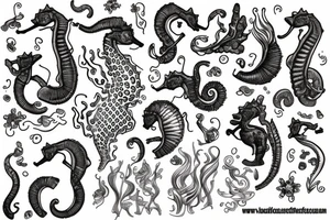 Seahorse marries cat tattoo idea