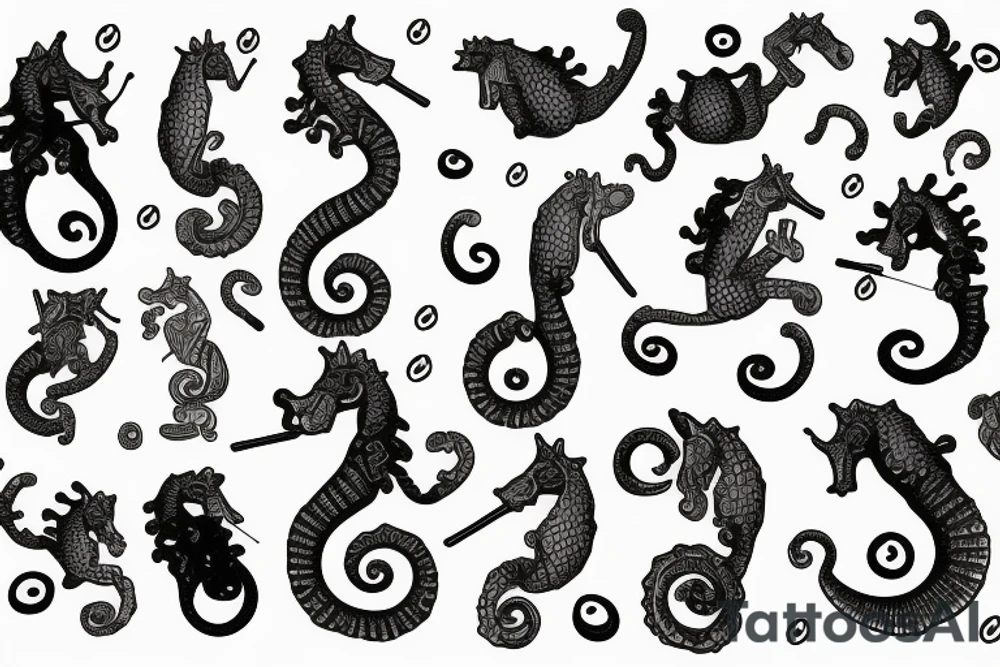 Seahorse marries cat tattoo idea