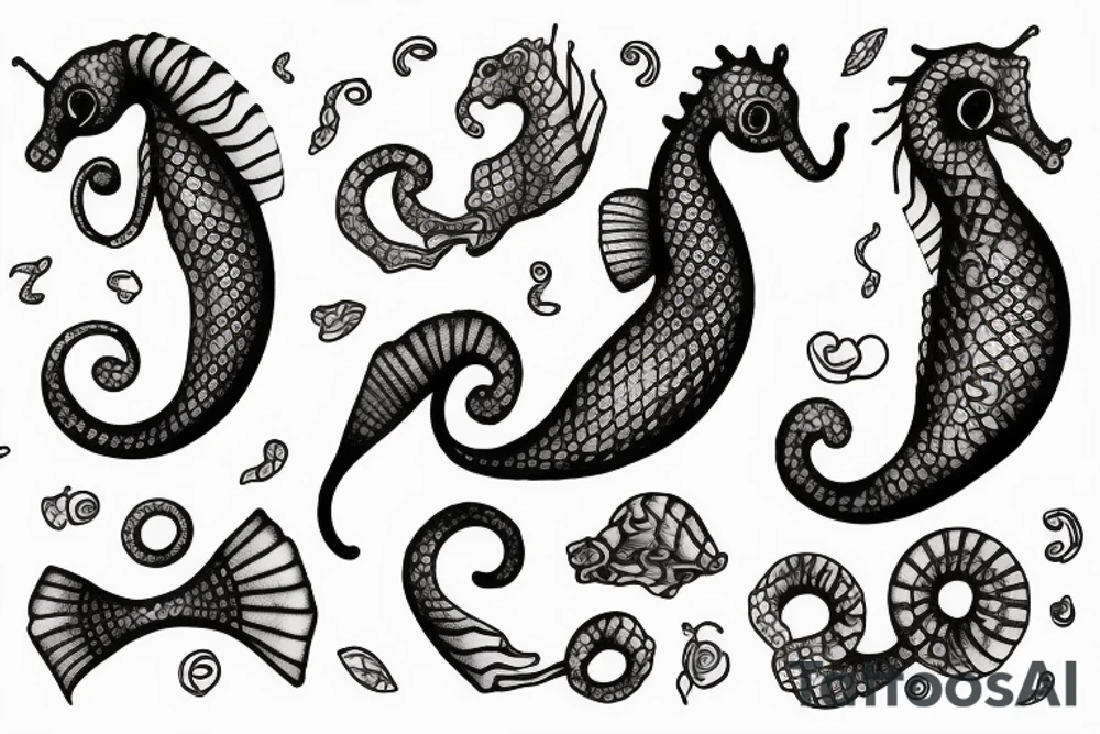Seahorse marries cat tattoo idea