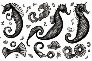 Seahorse marries cat tattoo idea