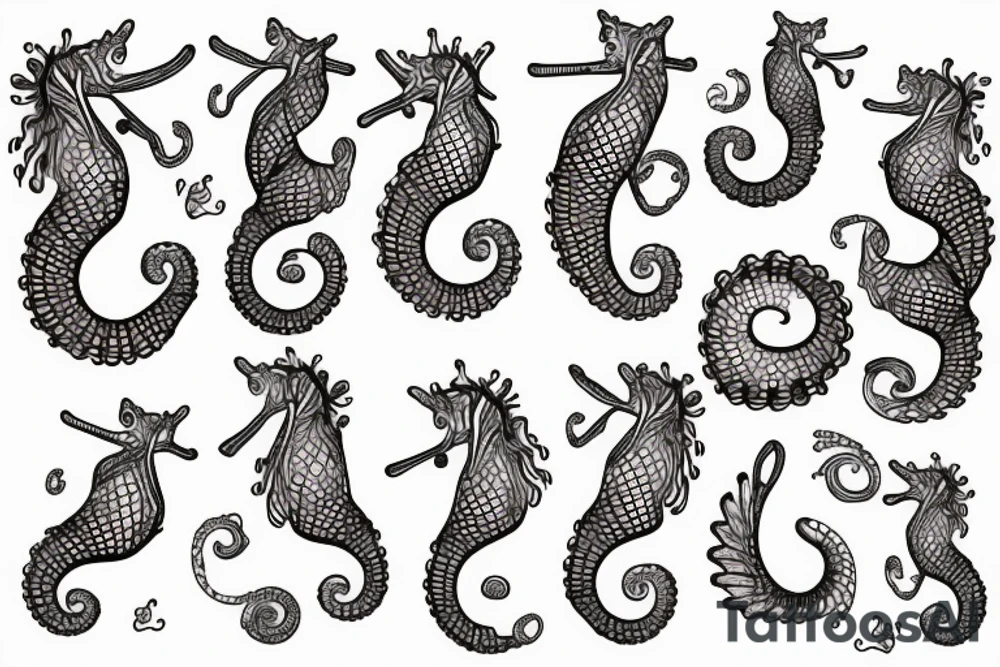 Seahorse marries cat tattoo idea