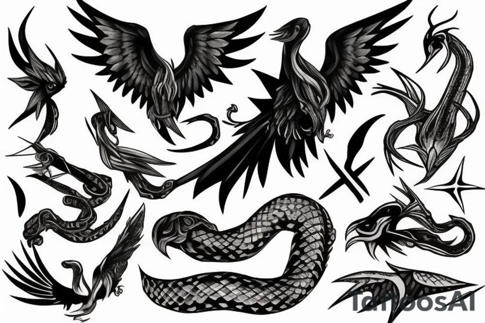 swellow, dagger, snake tattoo idea