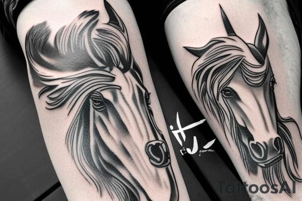 Zeus's face and achilles next to him with a pegasus in between. tattoo idea