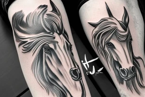 Zeus's face and achilles next to him with a pegasus in between. tattoo idea