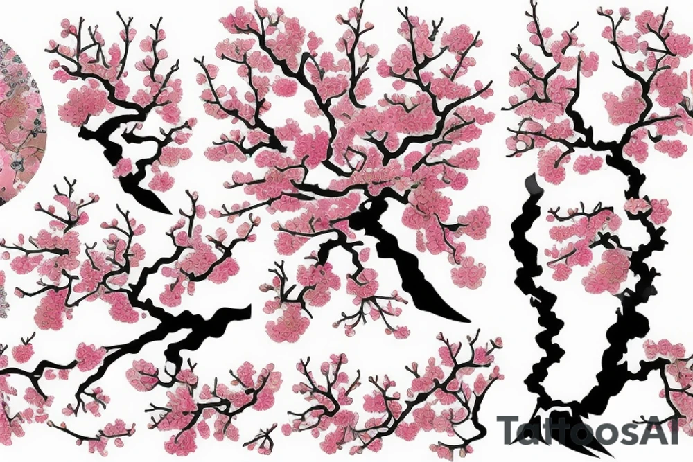 Cherrytree blossoming with mountain background tattoo idea