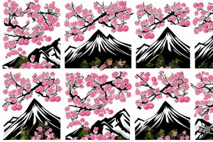 Cherry tree blossoming in the wind with mountain background tattoo idea
