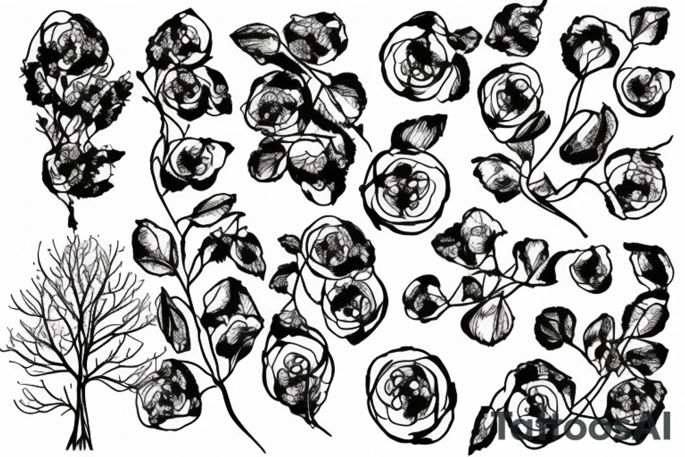 Cherry tree blossoming in the wind with mountain background tattoo idea
