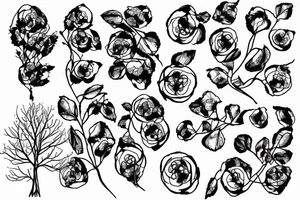 Cherry tree blossoming in the wind with mountain background tattoo idea