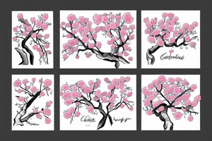 Cherry tree blossoming in the wind with mountain background tattoo idea