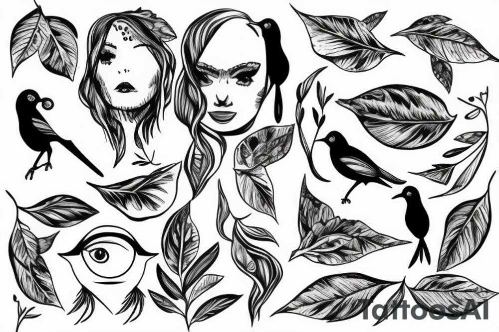 Fine lime face with bird tattoo idea