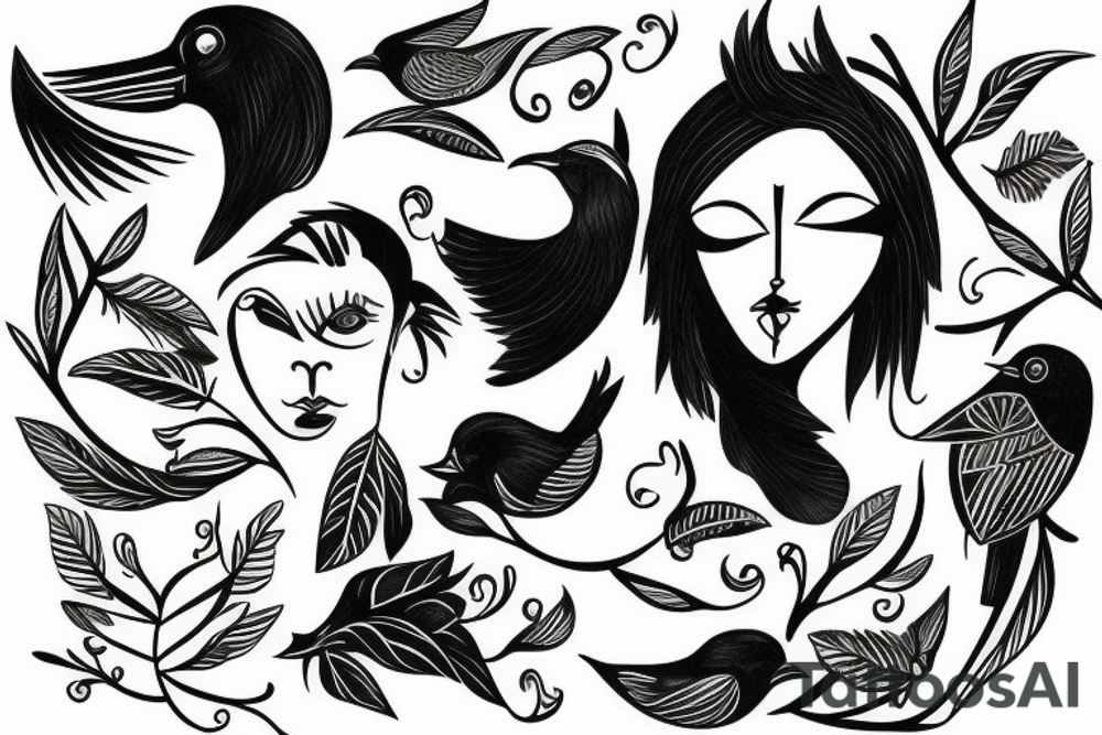 Fine lime face with bird tattoo idea