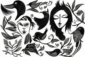 Fine lime face with bird tattoo idea