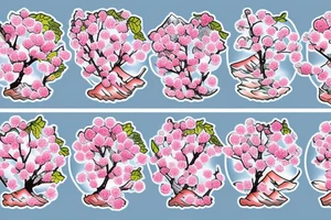 Cherry tree blossoming with flowers in the air with mountain in the background tattoo idea