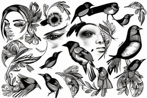 Fine line face with bird tattoo idea