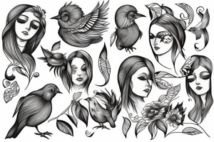 Fine line face with bird tattoo idea