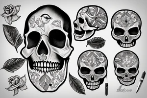 Fine line face skull with bird tattoo idea