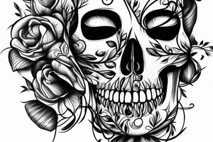 Fine line face skull with bird tattoo idea