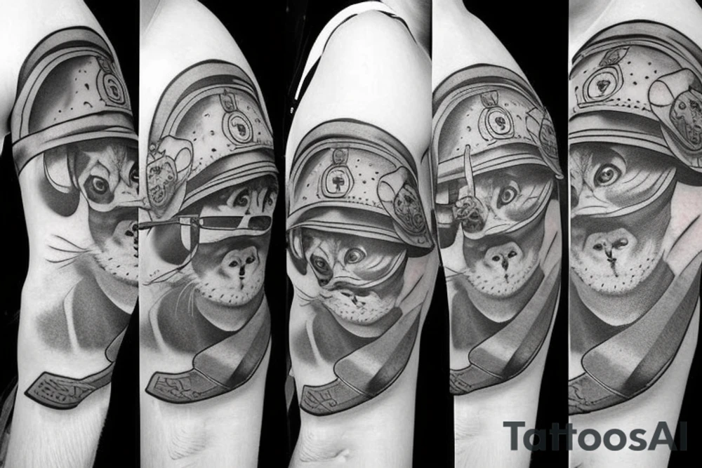 Traditional pug with World War II helmet tattoo idea