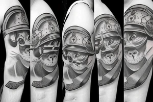 Traditional pug with World War II helmet tattoo idea