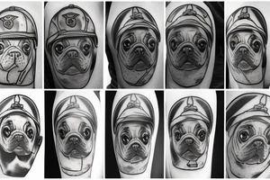 Traditional pug with World War II helmet tattoo idea