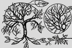 tree with 4 branches and on first branche there is 2 apples, on another there are 3 apples and on third branche there is also three apples tattoo idea