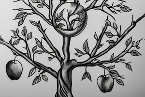 tree with 4 branches and on first branche there is 2 apples, on another there are 3 apples and on third branche there is also three apples tattoo idea