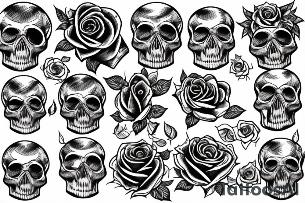 rose with skull tattoo idea