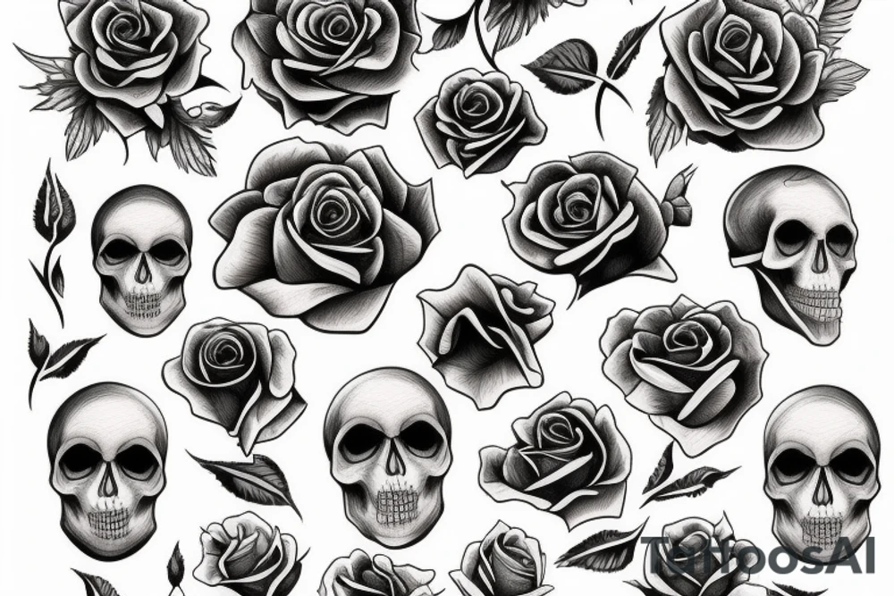 rose with skull tattoo idea