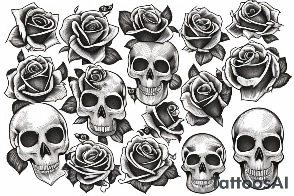 rose with skull tattoo idea