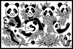 Panda and pelican and gecko tattoo idea