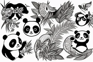Panda and pelican and gecko tattoo idea