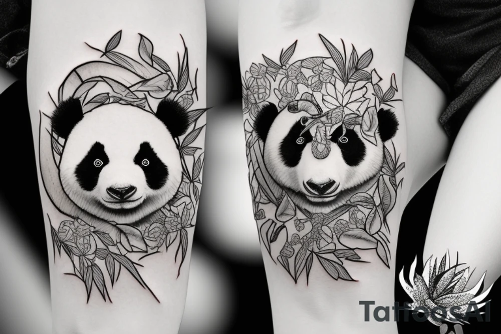 Panda and pelican and gecko in nature tattoo idea