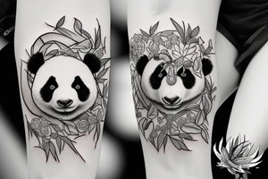 Panda and pelican and gecko in nature tattoo idea
