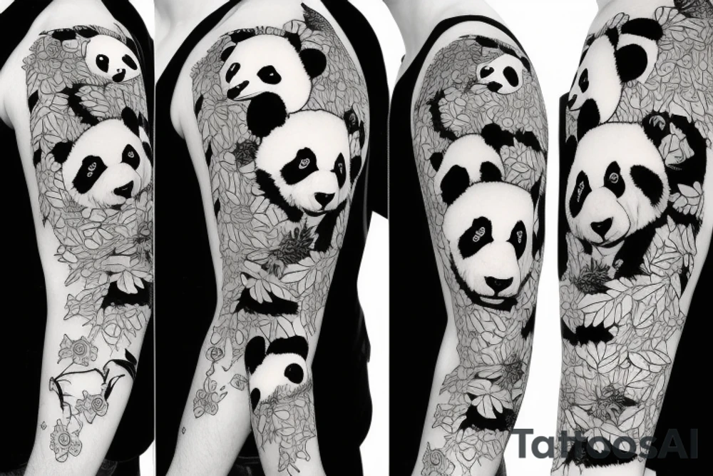 Panda and pelican and gecko in nature tattoo idea