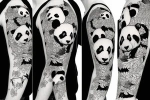Panda and pelican and gecko in nature tattoo idea