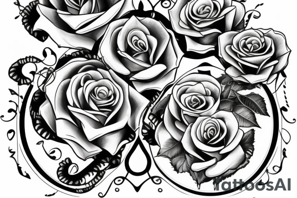 ROse with thorns and a stop watch below it with the stem wrapped around the stop watch tattoo idea