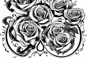 ROse with thorns and a stop watch below it with the stem wrapped around the stop watch tattoo idea