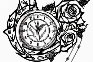 ROse with thorns and a stop watch below it with the stem wrapped around the stop watch tattoo idea