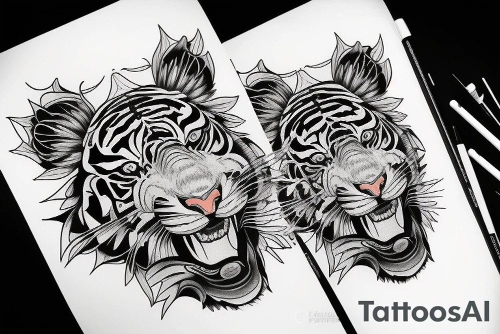 color
 evil 
tiger 
cosmos tattoo idea