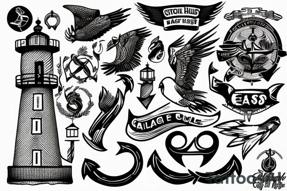 Light house eagles boat anchor bass fish tattoo idea