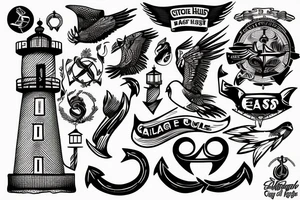 Light house eagles boat anchor bass fish tattoo idea