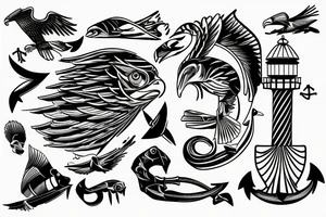 Light house eagles boat anchor bass fish tattoo idea