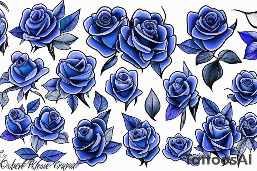 Blue Roses with falling petals tattoo idea