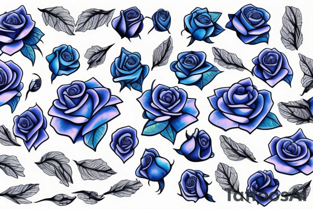 Blue Roses with falling petals tattoo idea