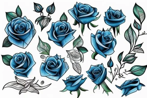 Blue Roses with green roots and with falling petals tattoo idea