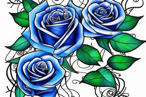 Blue Roses with green roots and with falling petals tattoo idea
