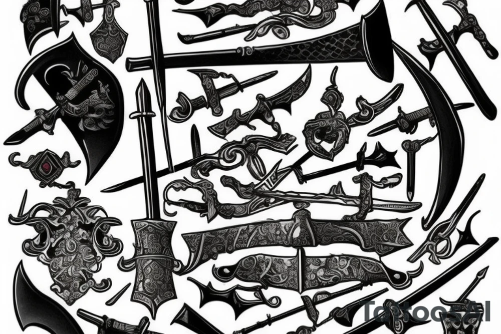 incorporates medieval weapons like swords tattoo idea