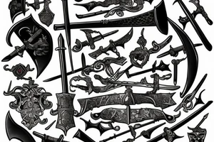 incorporates medieval weapons like swords tattoo idea