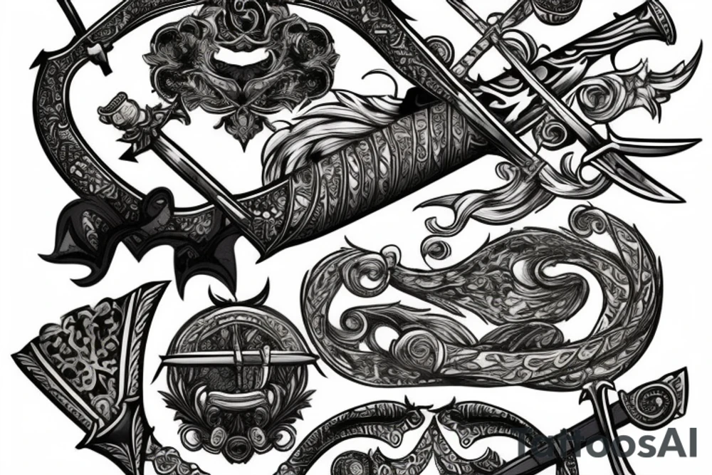 incorporates medieval weapons like swords tattoo idea
