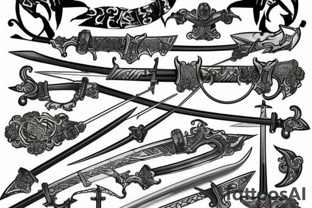 incorporates medieval weapons like swords tattoo idea